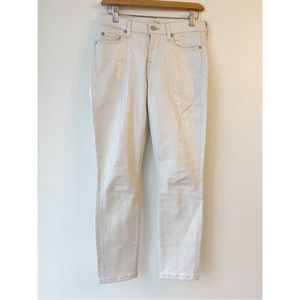 7 For All Mankind White Denim Snake Skinny Jeans